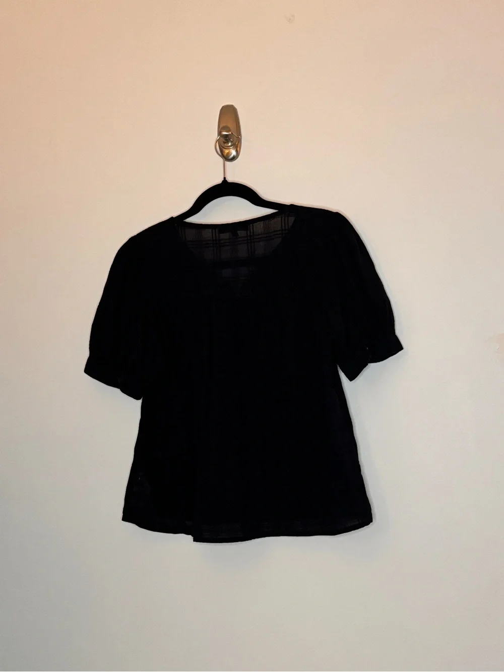 Madewell Puff-Sleeve Yoke Button-Front Top in Textured Plaid